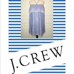 J Crew Chambray Blue Eyelet Ruffle Dress M
